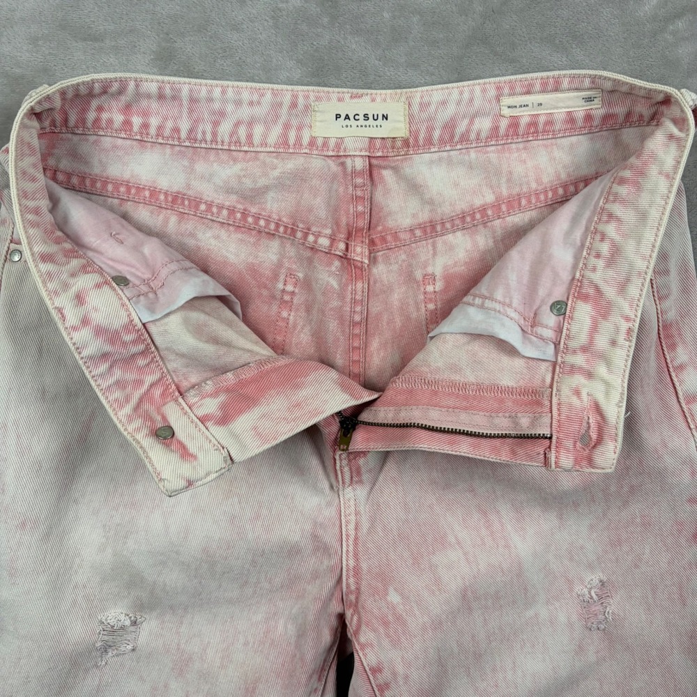 PacSun Mom Jeans Sz 29 Pink Distressed Straight Leg Acid Wash Cotton Edgy Summer - Picture 9 of 15